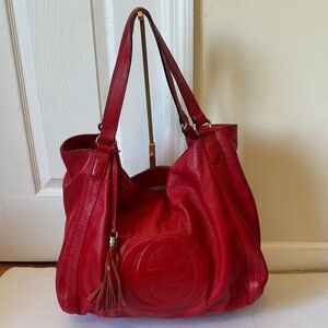 Gucci Red Leather Tote Bag